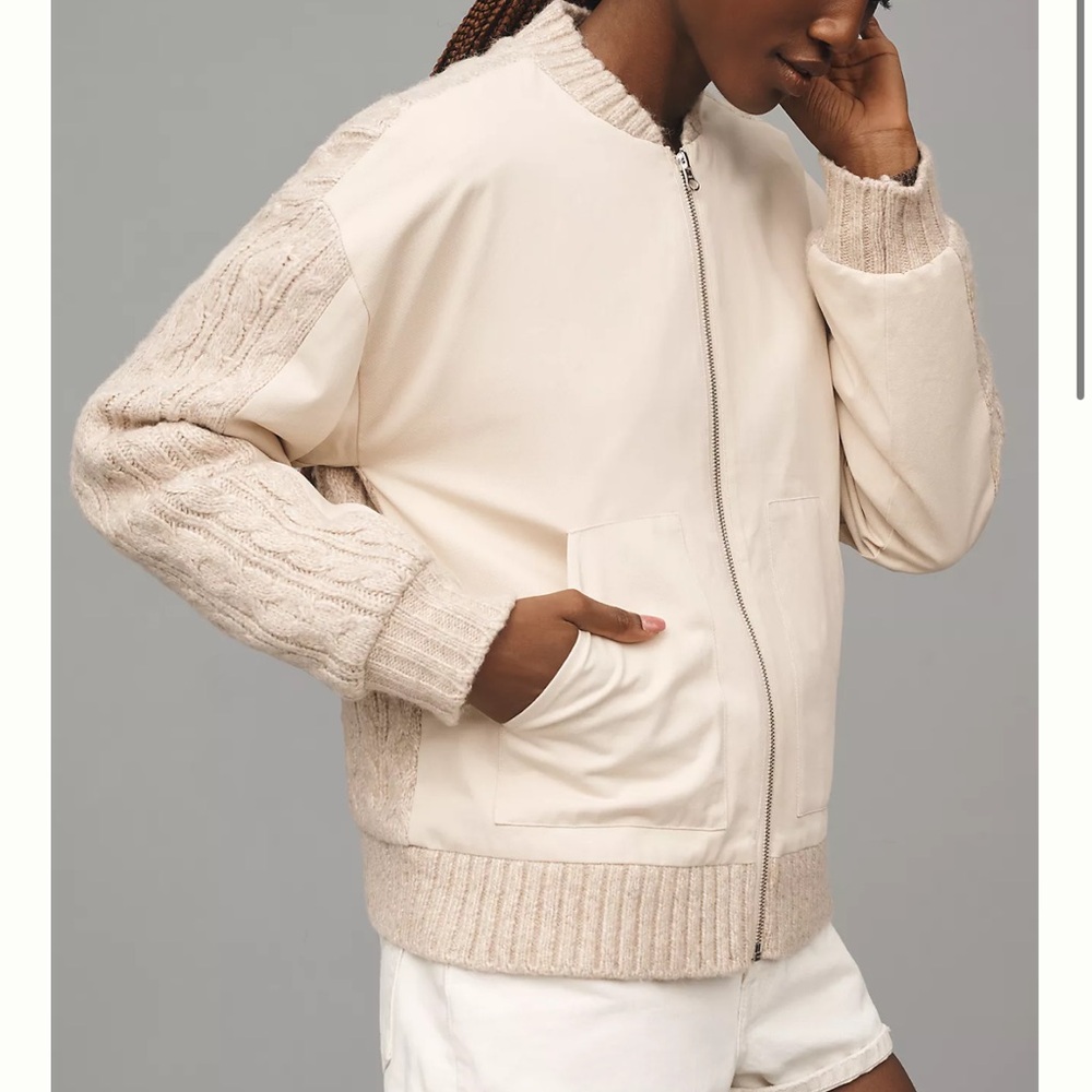 Anthropologie Beige and Cream Bomber Jacket